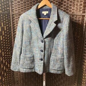 Appleseed SIZE 18P Light and Dark Blue with White Wool Tweed Blazer. Pre-Owned